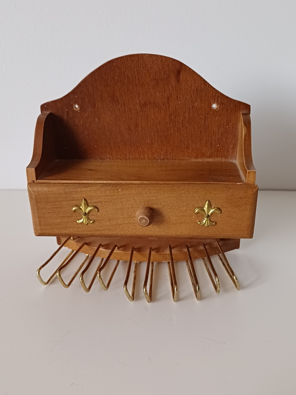 Vintage Tie/Keys Small Organizer Rack with Drawer and Gold Accent 5" x 5.5"